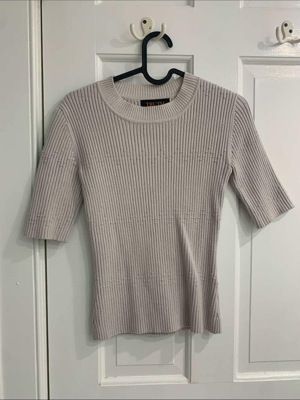 Truth Cream Ribbed Short-Sleeve Knit Top - Picture 1 of 4